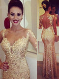 Sheath/Column Straps Long Sleeves Sequins Long Prom Formal Evening Dresses with Sequin