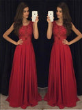 A-Line/Princess Scoop Sleeveless Chiffon Sweep/Brush Train Prom Formal Evening Dresses with Beading
