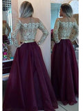 A-Line/Princess Scoop Sleeveless Organza Long Prom Formal Evening Dresses with Applique