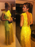 A-Line/Princess High Neck Short Sleeves Lace Long Prom Formal Evening Dresses with Lace
