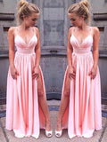 A-Line/Princess Straps Sleeveless Chiffon Long Prom Formal Evening Dresses with Ruched