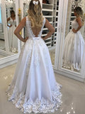 A-Line/Princess Straps Sleeveless Sweep/Brush Train Tulle Lace Prom Dresses with Lace Beading