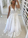 A-Line/Princess Straps Sleeveless Sweep/Brush Train Tulle Lace Prom Dresses with Lace Beading