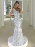 Mermaid/Trumpet One-Shoulder Sleeveless Long Sequined Prom Formal Dresses
