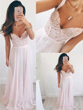 A-Line/Princess Sweetheart Sleeveless Sweep/Brush Train Chiffon Prom Dresses with Lace Beading