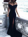 Mermaid/Trumpet Off-the-Shoulder Sleeveless Sweep/Brush Train Satin Prom Evening Dresses