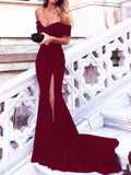 Mermaid/Trumpet Off-the-Shoulder Sleeveless Sweep/Brush Train Satin Prom Evening Dresses