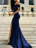 Mermaid/Trumpet Off-the-Shoulder Sleeveless Sweep/Brush Train Satin Prom Evening Dresses