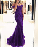 Mermaid/Trumpet Off-the-Shoulder Short Sleeves Sweep/Brush Train Tulle Prom Dresses with Beading