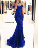 Mermaid/Trumpet Off-the-Shoulder Short Sleeves Sweep/Brush Train Tulle Prom Dresses with Beading