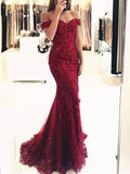 Mermaid/Trumpet Off-the-Shoulder Short Sleeves Sweep/Brush Train Tulle Prom Dresses with Beading