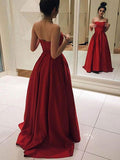 A-Line/Princess Sweetheart Sleeveless Sweep/Brush Train Satin Formal Evening Dresses