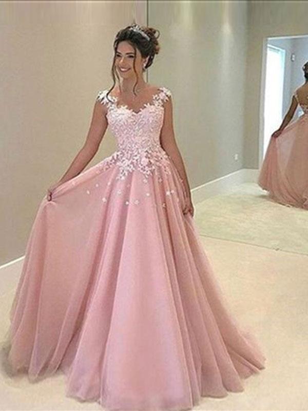 A-Line/Princess Sweetheart Sleeveless Long Tulle Prom Formal Dresses w Dessiny A-Line/Princess Sweetheart Sleeveless Long Tulle Prom Formal Dresses w Dessiny