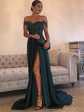 A-Line/Princess Off-the-Shoulder Sleeveless Sweep/Brush Train Chiffon Split Dresses with Lace