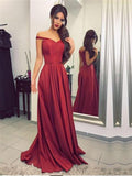 A-Line/Princess Off-the-Shoulder Sleeveless Court Train Satin Prom Formal Dresses