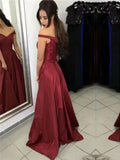 A-Line/Princess Off-the-Shoulder Sleeveless Court Train Satin Prom Formal Dresses