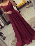A-Line/Princess Off-the-Shoulder Sleeveless Court Train Satin Prom Formal Dresses