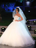 Ball Gown Sweetheart Sleeveless Tulle Long Wedding Dresses with Bowknot