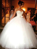 Ball Gown Sweetheart Sleeveless Tulle Long Wedding Dresses with Bowknot