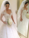 Ball Gown V-neck Sleeveless Tulle Long Wedding Dresses with Beading
