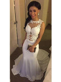 Trumpet/Mermaid Scoop Court Train Sleeveless Satin Wedding Dresses with Applique