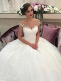 Ball Gown Off-the-Shoulder Court Train Sleeveless Tulle Wedding Dresses