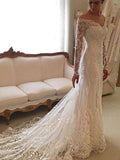 Sheath/Column Off-the-Shoulder Court Train Long Sleeves Wedding Dresses