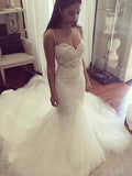 Trumpet/Mermaid Spaghetti Straps Chapel Train Sleeveless Tulle Wedding Dresses