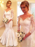 Trumpet/Mermaid Off-the-Shoulder Court Train 3/4 Sleeves Satin Wedding Dresses