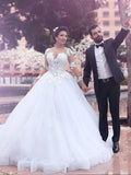 Ball Gown Sweetheart Court Train Long Sleeves Tulle Wedding Dresses