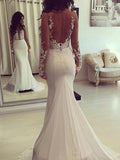 Trumpet/Mermaid Scoop Court Train Long Sleeves Satin Wedding Dresses