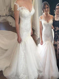 Trumpet/Mermaid Off-the-Shoulder Chapel Train Sleeveless Tulle Wedding Dresses