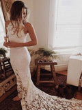 Trumpet/Mermaid Halter Chapel Train Sleeveless Wedding Dresses