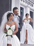 Ball Gown Sweetheart Chapel Train Sleeveless Satin Wedding Dresses with Beading