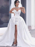 Ball Gown Sweetheart Chapel Train Sleeveless Satin Wedding Dresses with Beading