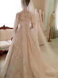 A-Line/Princess Scoop Court Train Sleeveless Lace Bridal Dresses with Applique