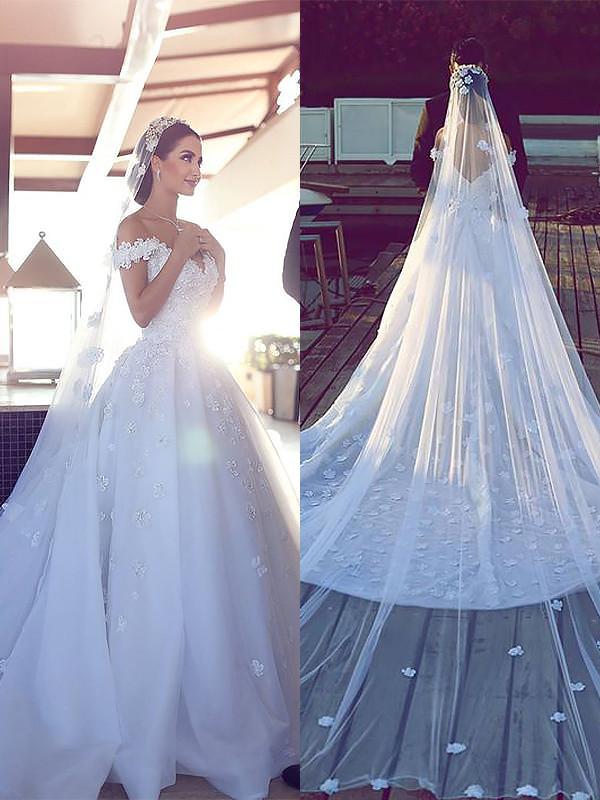 Ball Gown V-neck Chapel Train Sleeveless Satin Chiffon Wedding Dresses