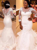 Trumpet/Mermaid Scoop Court Train 3/4 Sleeves Tulle Plus Size Wedding Dresses