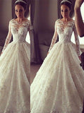 Ball Gown Scoop Court Train Long Sleeves Wedding Dresses