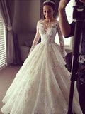 Ball Gown Scoop Court Train Long Sleeves Wedding Dresses