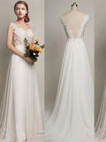 A-Line/Princess Scoop Sweep/Brush Train Sleeveless Chiffon Wedding Dresses