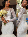 Trumpet/Mermaid Scoop Sweep/Brush Train Long Sleeves Tulle Wedding Dresses