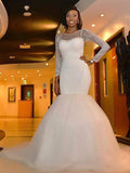 Trumpet/Mermaid Scoop Sweep/Brush Train Long Sleeves Tulle Wedding Dresses