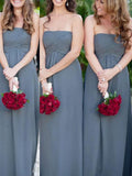 A-Line/Princess Strapless Chiffon Long Sleeveless Bridesmaid Dresses with Ruched