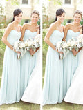 A-Line/Princess Sweetheart Chiffon Long Sleeveless Bridesmaid Dresses