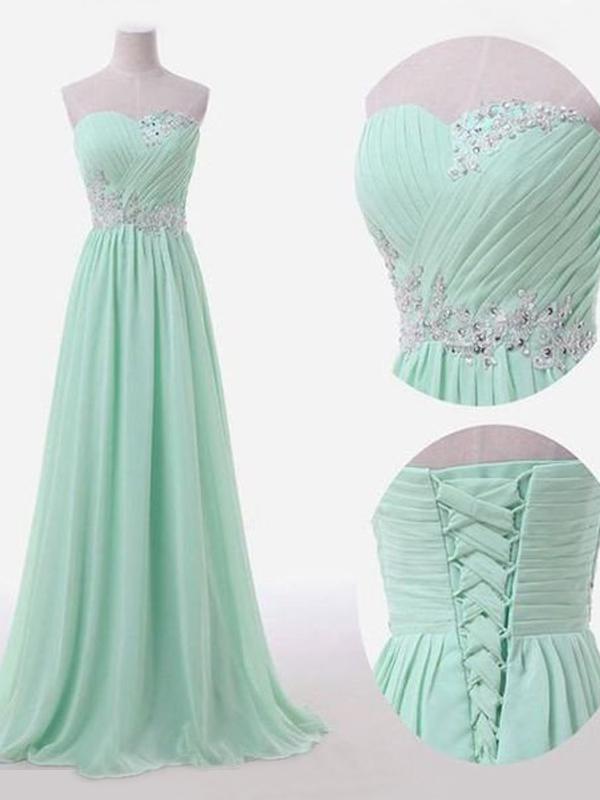 A-Line/Princess Sweetheart Chiffon Long Sleeveless Bridesmaid Dresses with Beading