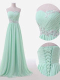 A-Line/Princess Sweetheart Chiffon Long Sleeveless Bridesmaid Dresses with Beading