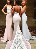 Trumpet/Mermaid Sweetheart Spandex Sweep/Brush Train Sleeveless Bridesmaid Dresses with Lace