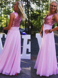 A-Line/Princess V-neck Chiffon Long Sleeveless Bridesmaid Dresses with Paillette