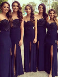 A-Line/Princess Sweetheart Chiffon Long Sleeveless Bridesmaid Dresses with Lace